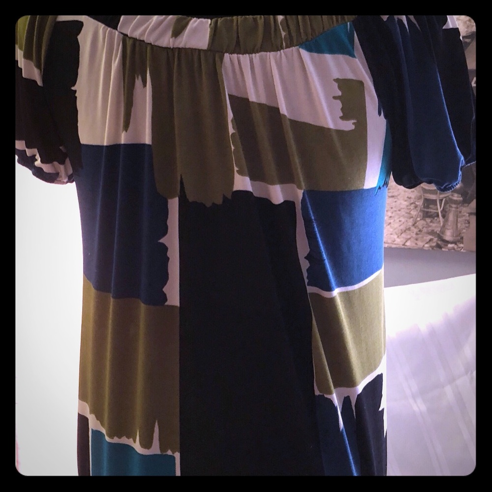 AB Studio Color block blue and green blouse